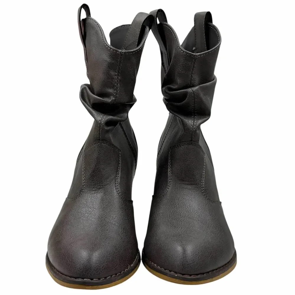 Charles Albert Grey Slouchy Western Ankle Boots Chunky Heel Booties Sz 8M Boho
